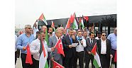 Özel Halk otobüsü taşımacı ve şoförleri İsrail katliamını protesto etti