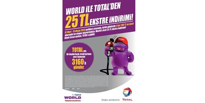 TOTAL’DEN WORLDCARD’A ÖZEL   25 TL EKSTRE İNDİRİMİ