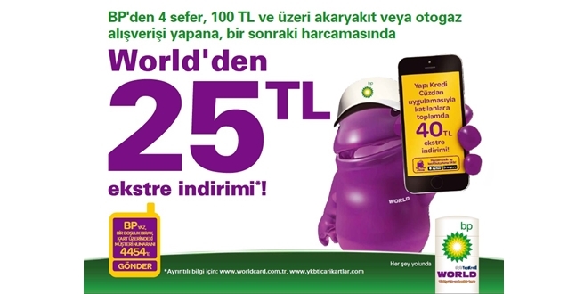 BP ve Yapı Kredi Worldcard işbirliği ile 400 TL’lik yakıt alımına 25 TL ekstre indirimi