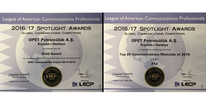 OPET’in Sürdürülebilirlik Raporu’na Amerika’dan bir ‘Altın Ödül’ daha