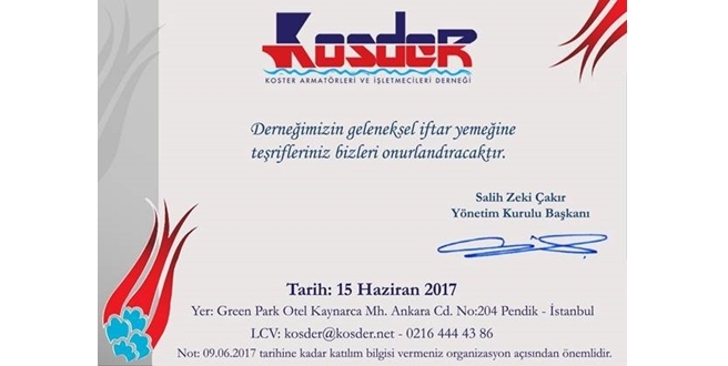 KOSDER GELENEKSEL İFTAR YEMEĞİNDE DENİZCİLİK SEKTÖRÜNÜ BİRARAYA GETİRECEK