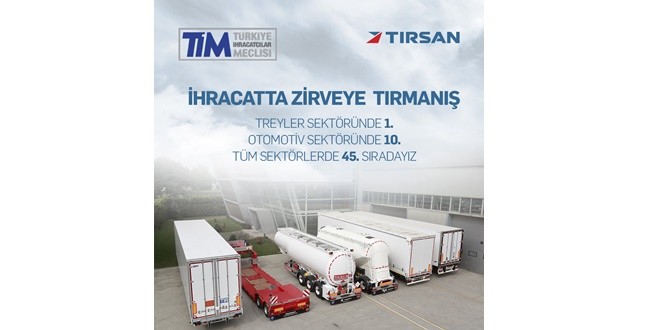 TIRSAN, 2018 YILI İLK 1000 İHRACATÇI LİSTESİ’NDE 45 BASAMAK YÜKSELEREK 45. SIRAYA YÜKSELDİ