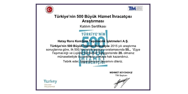 HATAY RORO BAŞARISINI TAÇLANDIRDI